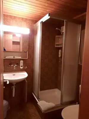 Ein Badezimmer in der Unterkunft Hotel Restaurant Waldrand, Isenfluh