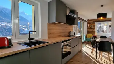 Küche/Küchenzeile in der Unterkunft Mattertal Lodge