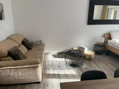 Ein Sitzbereich in der Unterkunft Grand Studio au centre de Crans