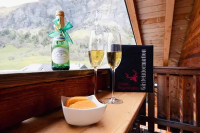 Getränke in der Unterkunft Chalet Regenbogen Leukerbad mit Indoorrutschbahn