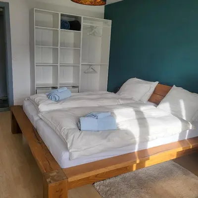 Ein Bett oder Betten in einem Zimmer der Unterkunft Appartement Randogne avec grande terrasse
